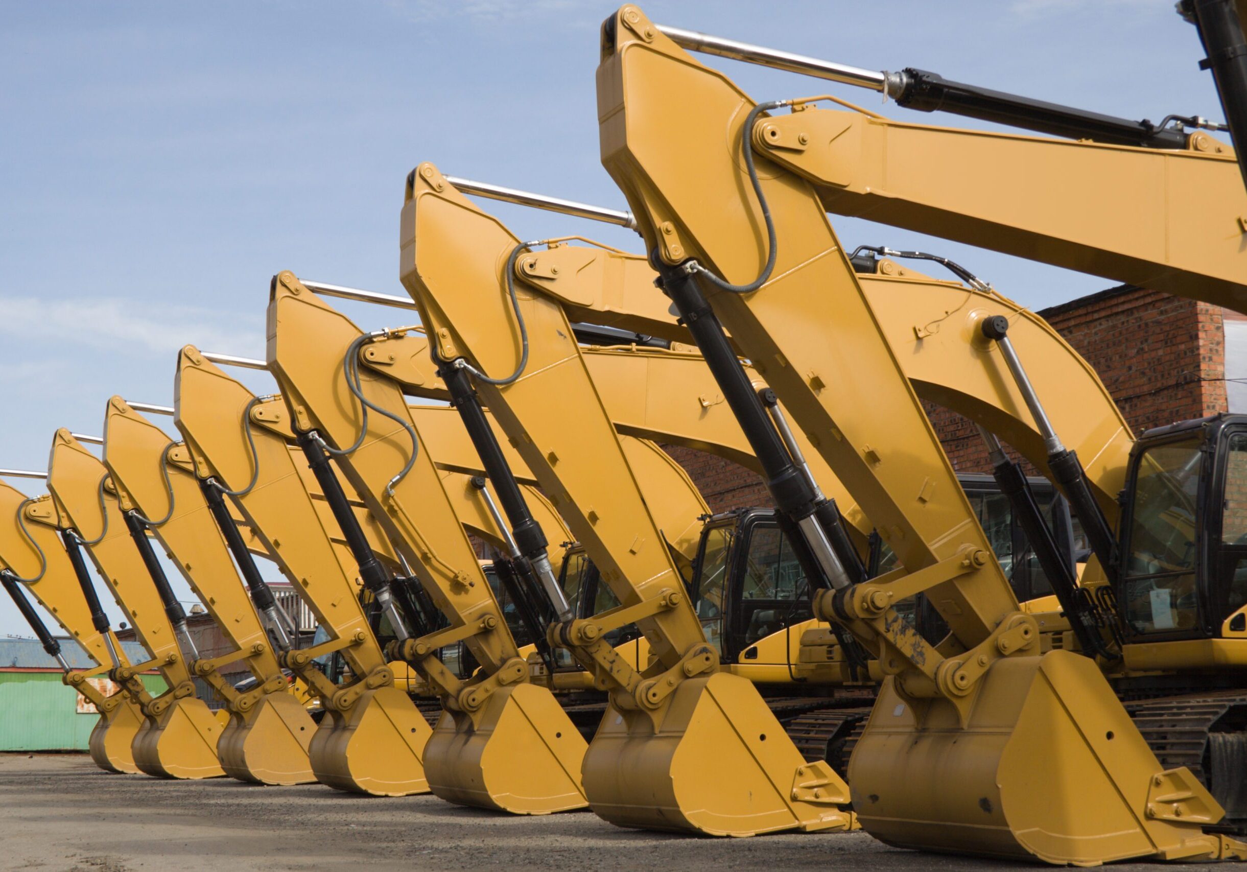 row of excavators